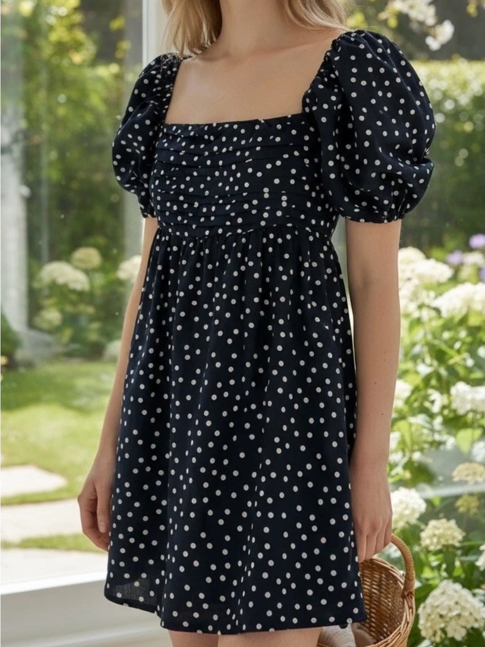Abercrombie & Fitch Emerson Navy Polka Dot Puff-Sleeve Square Neck Dress Sz XLT